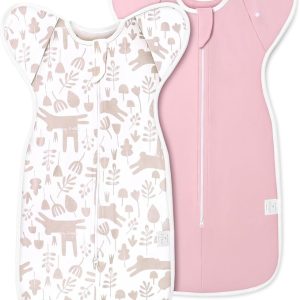 ANYEDDE 2-Pack Baby Swaddle Sleep Bag- Arms Up Swaddle 3-6 Months for Baby Girl, Newborn Sleep Bag with Cuff Removable & 2-Way Zipper Design, Pink Bunny