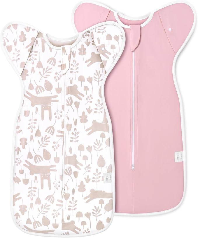 ANYEDDE 2-Pack Baby Swaddle Sleep Bag- Arms Up Swaddle 3-6 Months for Baby Girl, Newborn Sleep Bag with Cuff Removable & 2-Way Zipper Design, Pink Bunny